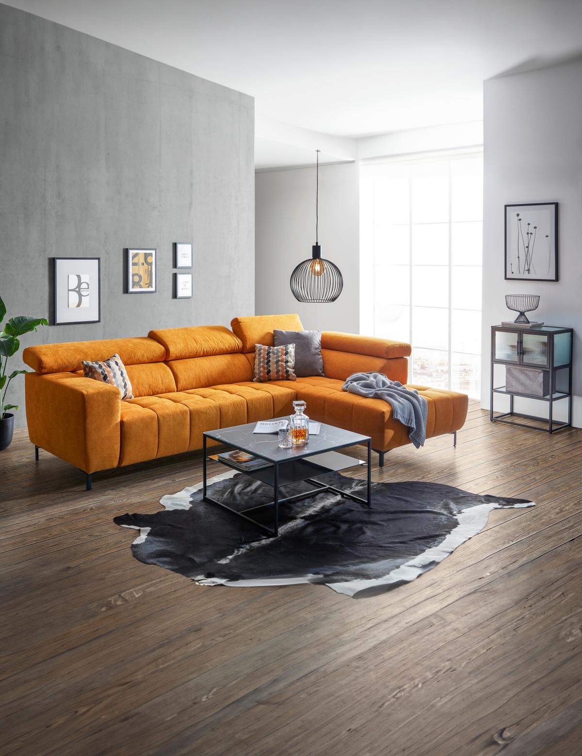 Rohová sedačka TARRAGONA, pravá, žlutá, bez výsuvu - černá/žlutá, Moderní, textil (295/201cm) - Premium Living