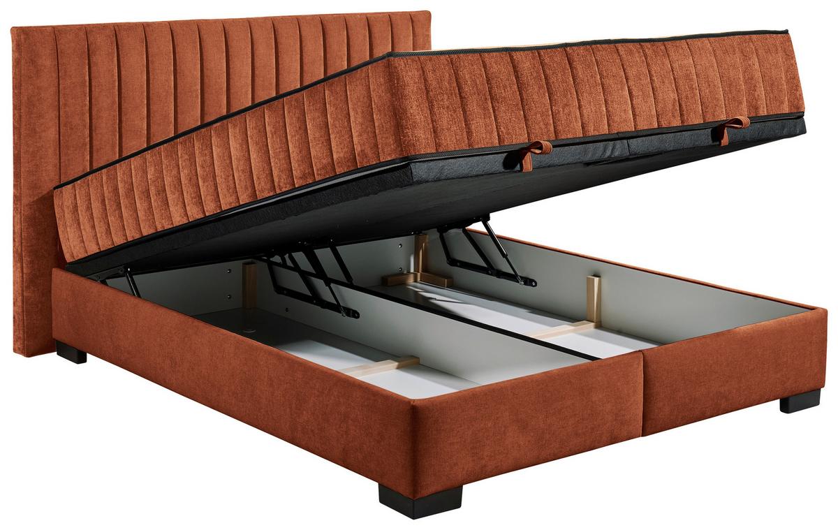 Boxbett Nagol C - Cognac/Schwarz, MODERN, Holzwerkstoff/Textil (160/200cm) - MID.YOU