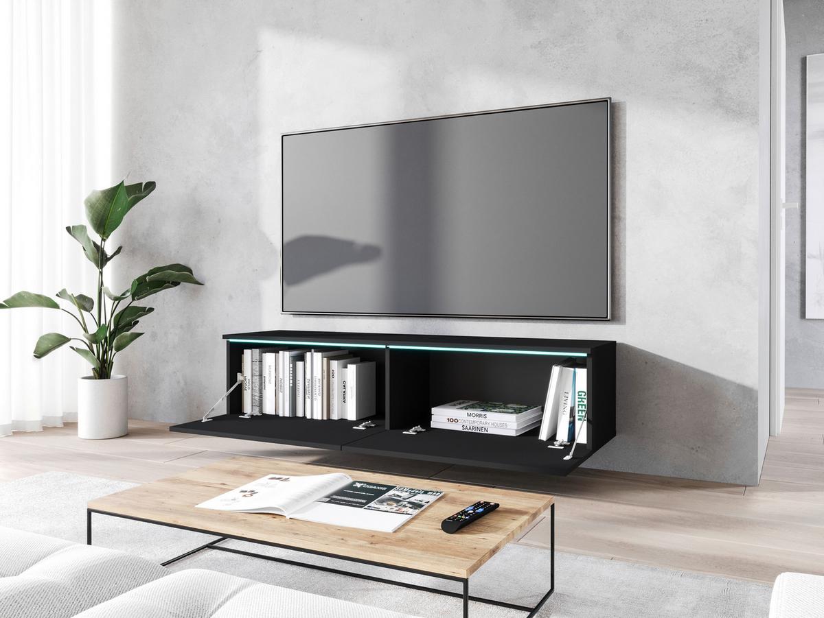 Nízká komoda s LED osvětlením 140 cm - šedá/černá, Basics, kompozitní dřevo/plast (140/30/33cm) - P & B