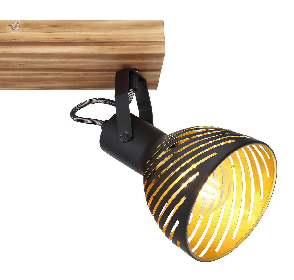 Strahler 2-Flammig verstellbar L: 30 cm - Dunkelbraun/Goldfarben, Basics, Holz/Metall (30/12,5/25cm) - Globo
