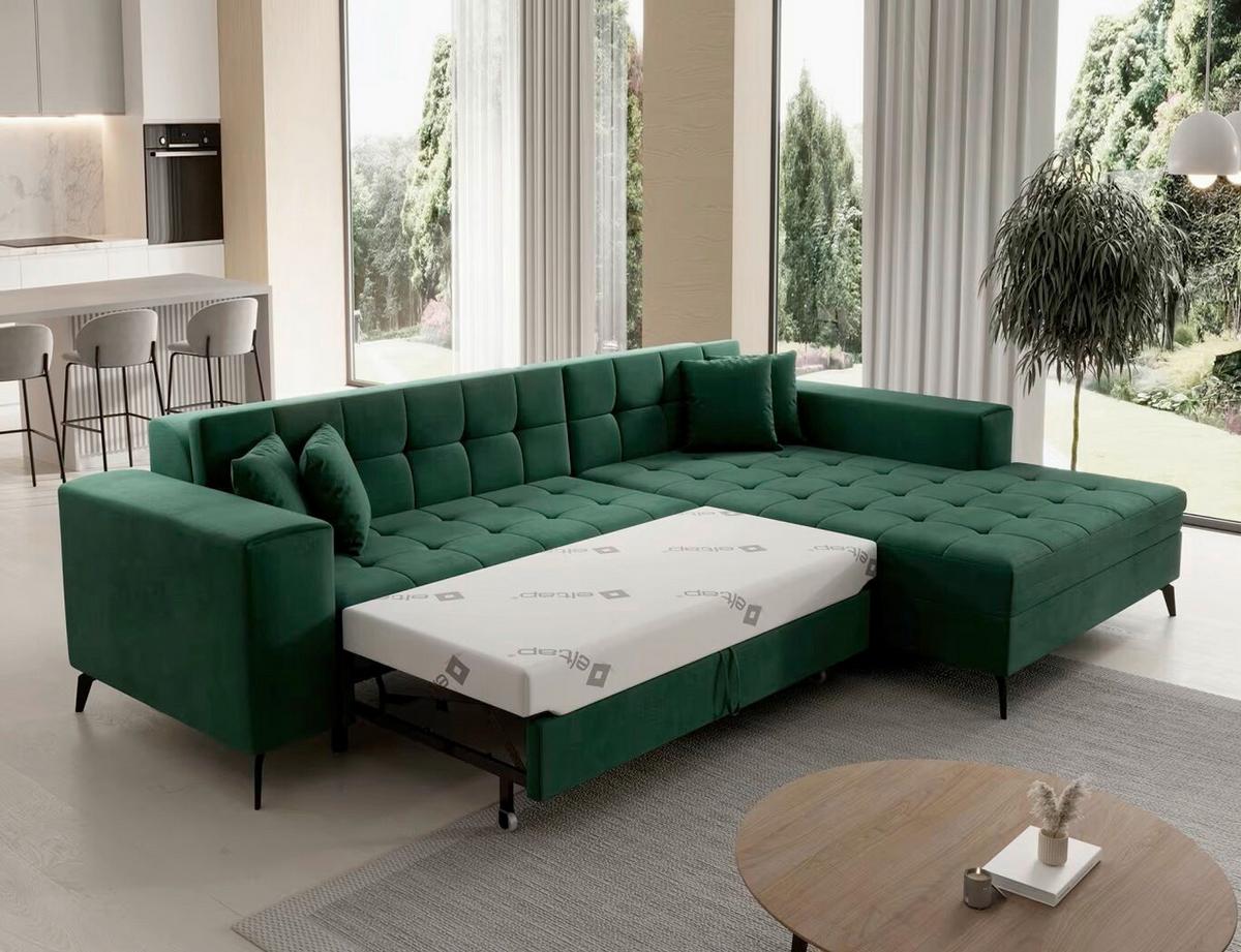 Ecksofa Solange Grün S: 292x196 cm - Schwarz/Grün, Design, Textil (292/196cm) - MID.YOU