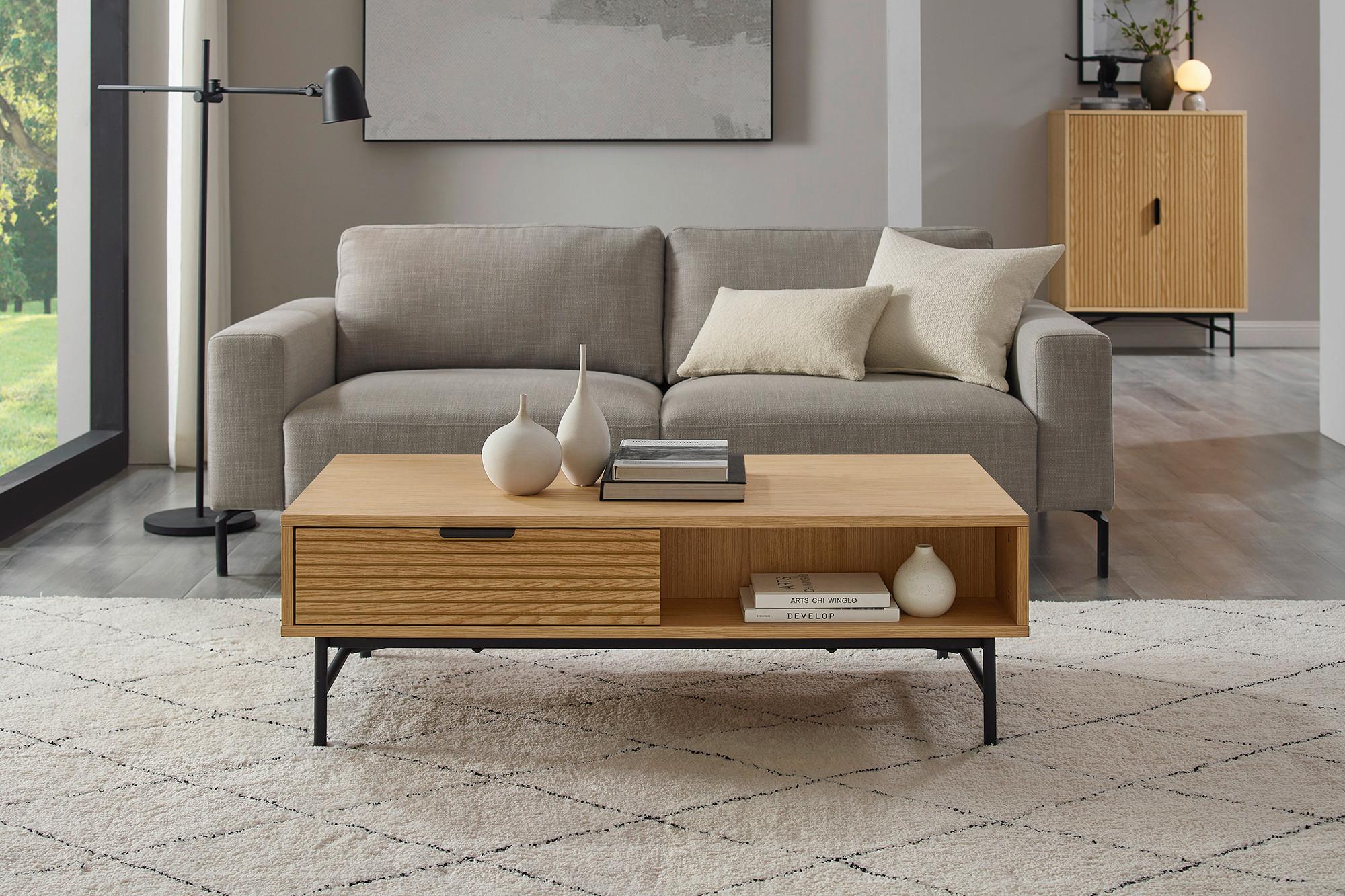 Couchtisch Schwarz, Eichefarben L: 120 cm - Eichefarben/Schwarz, Design, Holz/Holzwerkstoff (120/60/40cm) - Livetastic