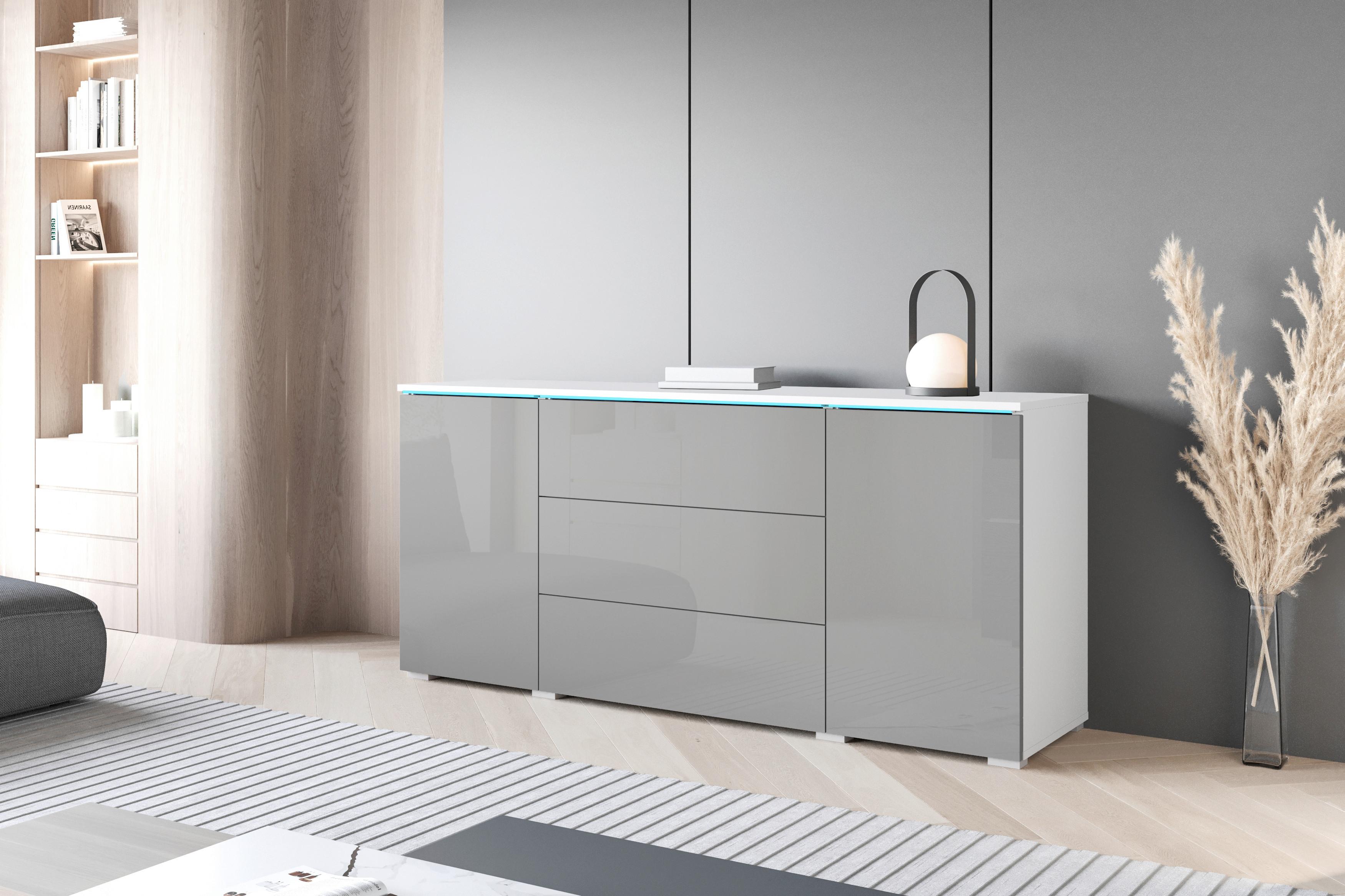Sideboard Vera 150 Weiß/Grau Hochglanz B: 150 cm - Grau Hochglanz/Weiß, Trend, Holzwerkstoff (150/67,9/39,5cm) - P & B