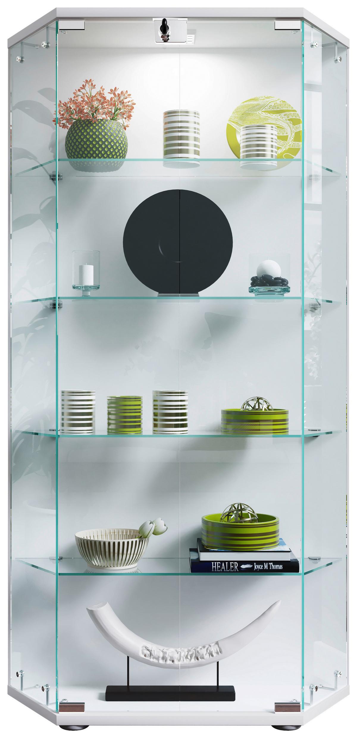 Vitrine Cenila Weiß B: 83 cm - Transparent/Schwarz, Design, Glas/Holzwerkstoff (83/114/17cm) - MID.YOU