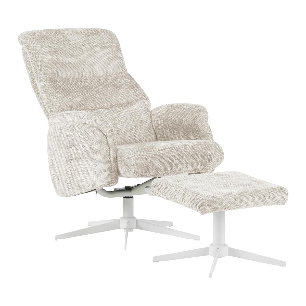 Relaxačné kreslo STAR, krémová ženilka, s taburetom - biela/krémová, Modern, kov/textil (72/107-95/86-110cm) - Mömax