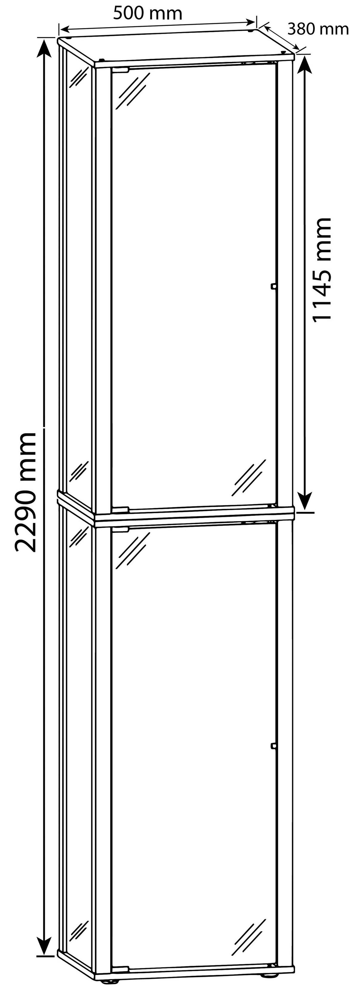 Vitrine Kavisa B: 50 cm Silberfarben - Silberfarben/Schwarz, MODERN, Glas/Holzwerkstoff (50/227/38cm) - MID.YOU