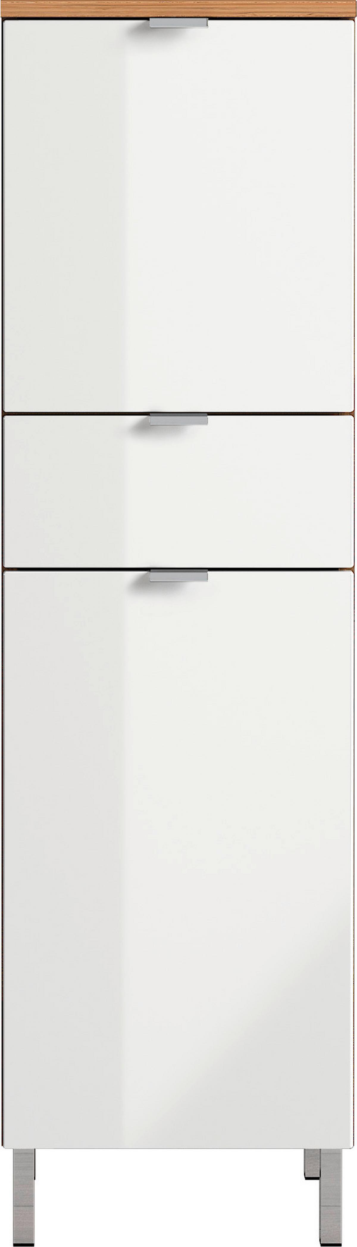 Midischrank Bad Bxh 34x120 Cm Weiß/ Eiche Dekor - Chromfarben/Eichefarben, KONVENTIONELL, Holzwerkstoff (34/120/34cm) - Germania