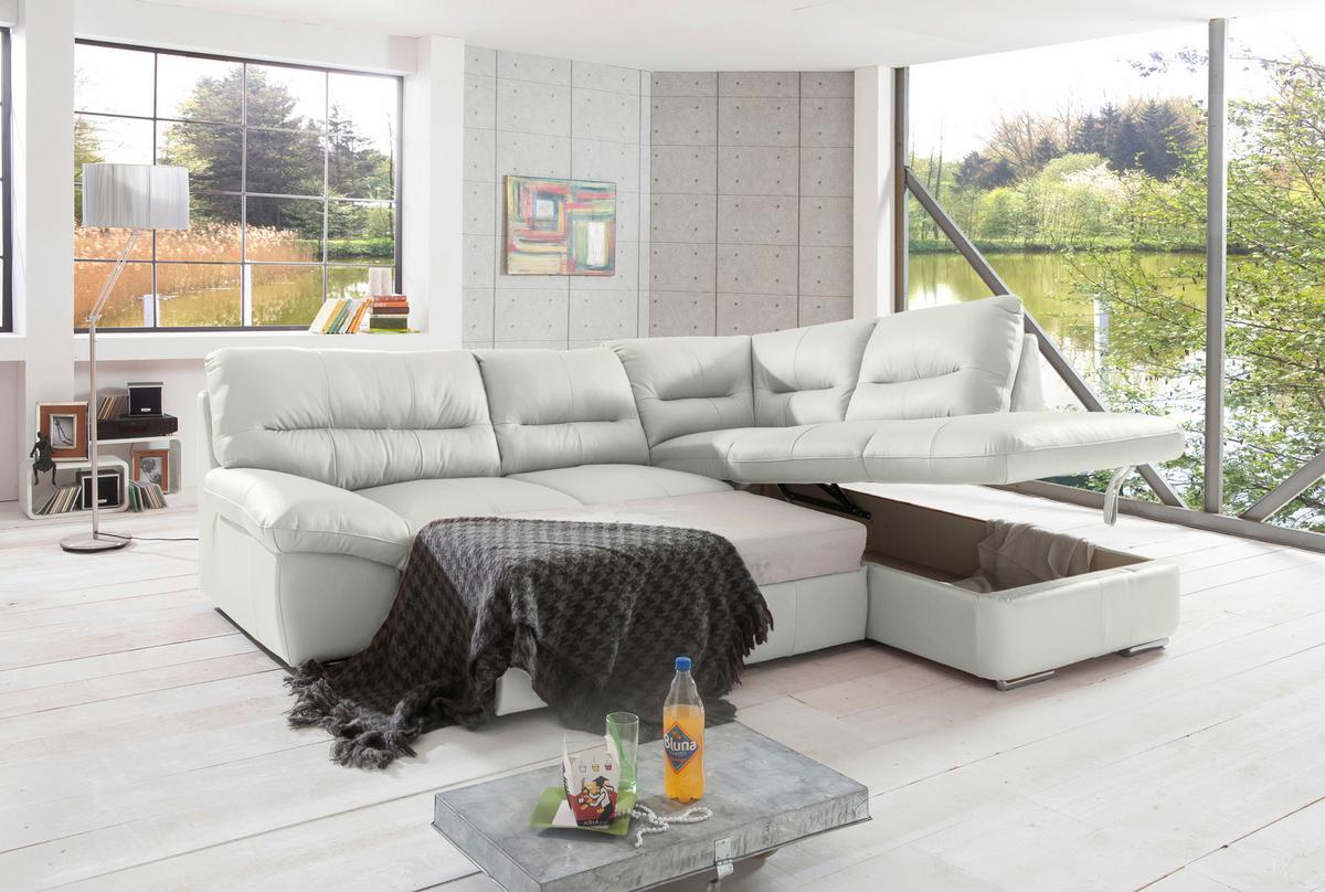 Ecksofa William, Beige S: 268x216 cm - Chromfarben/Beige, Design, Leder (268/216cm) - Livetastic