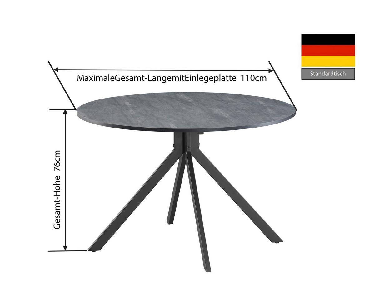 Esstisch Lennox Mdf Melamin Grau, B: 110 Cm - Schwarz/Grau, KONVENTIONELL, Holzwerkstoff/Metall (110/110/76cm) - MID.YOU
