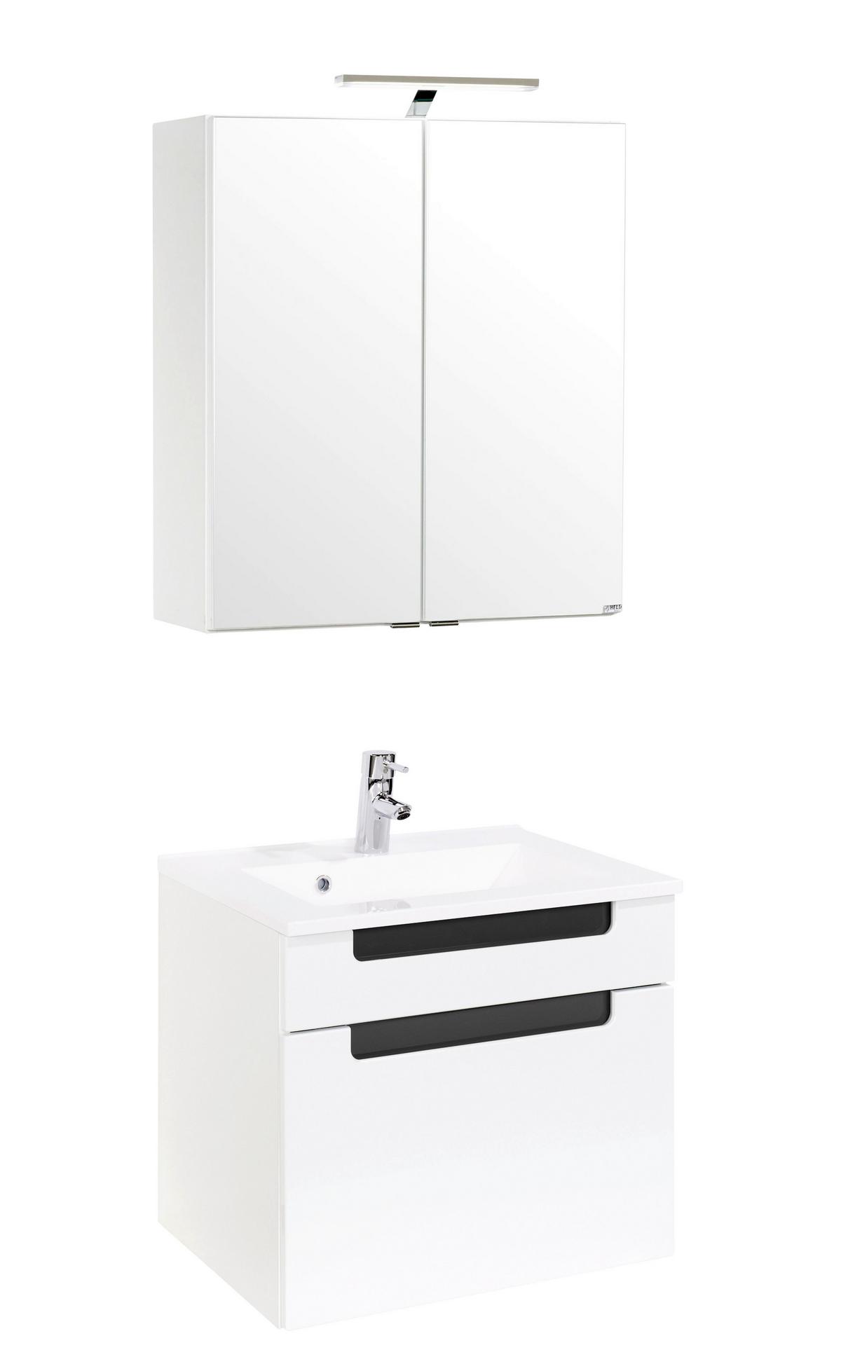 Badmöbel-set 3-tlg. Inkl. Led Siena B: 60cm, Weiß+anthrazit - Anthrazit/Weiß, MODERN, Holzwerkstoff/Stein (60cm) - Held