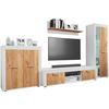 Wohnwand Usilo Weiß, Honigeiche Dekor B:300cm - Honigeiche/Schwarz, Design, Glas/Holzwerkstoff (300/159/37cm) - MID.YOU