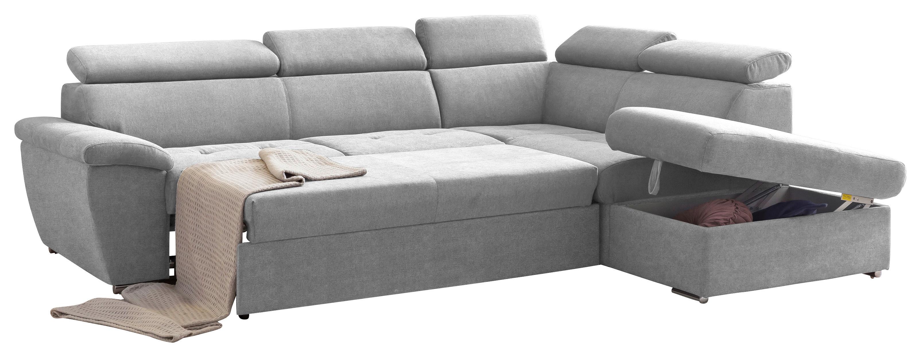 Ecksofa Mit Schlaffunktion & Bettkasten Antero Grau - Chromfarben/Grau, Design, Textil (262/216cm) - Livetastic
