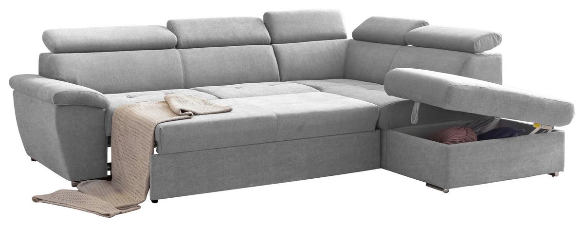 Ecksofa mit Schlaffunktion und Bettkasten Antero Grau - Chromfarben/Grau, Design, Textil (262/216cm) - Livetastic