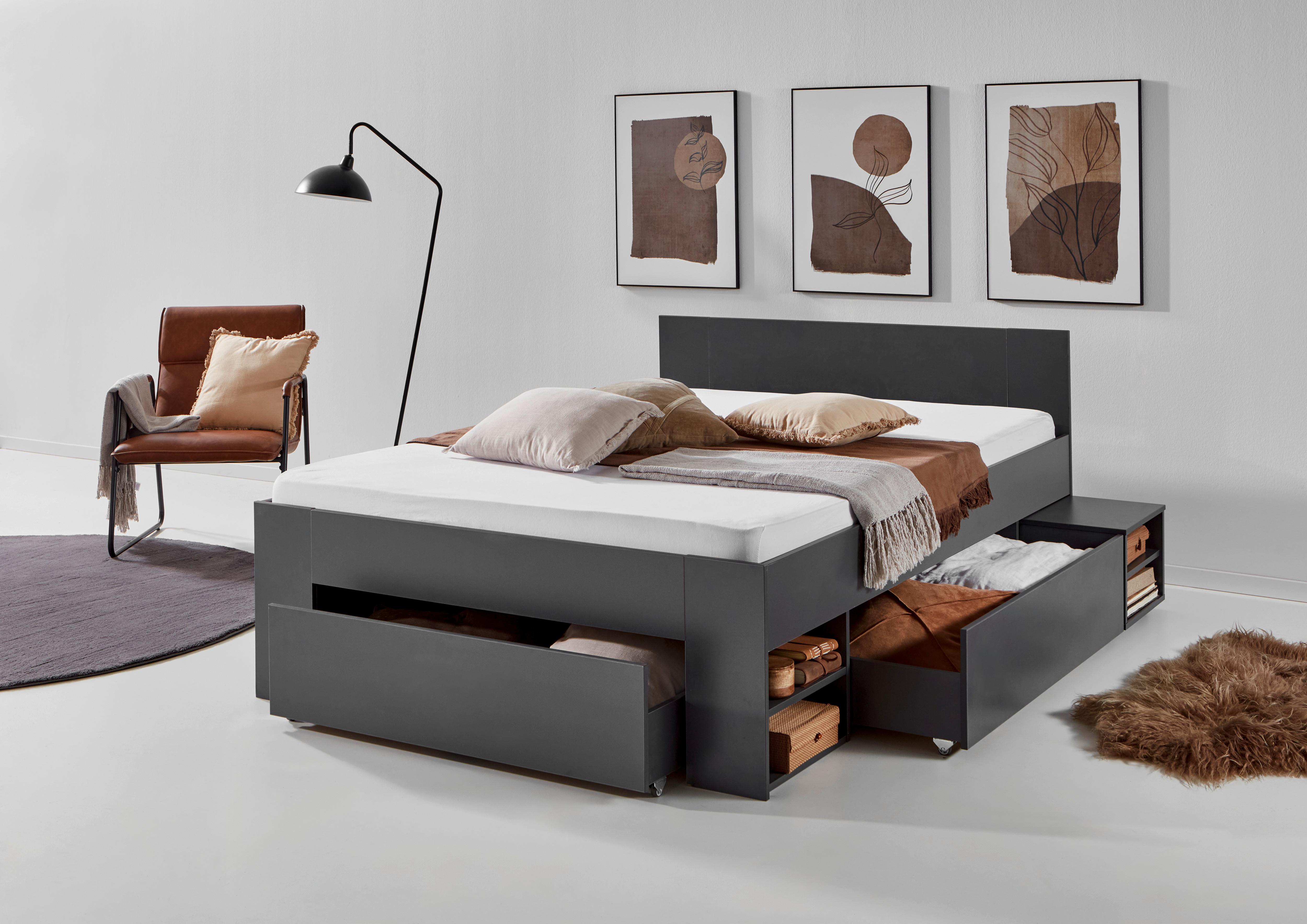 Stauraumbett mit Bettladen 140x200cm Azurro Anthrazit - Anthrazit, MODERN, Holzwerkstoff (140/200cm)