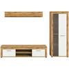 Wohnwand Jam Eiche Dekor Weiß 3-Teilig B: 235 Cm - Eiche Wotan/Schwarz, Design, Glas/Holzwerkstoff (235/159/35cm) - MID.YOU
