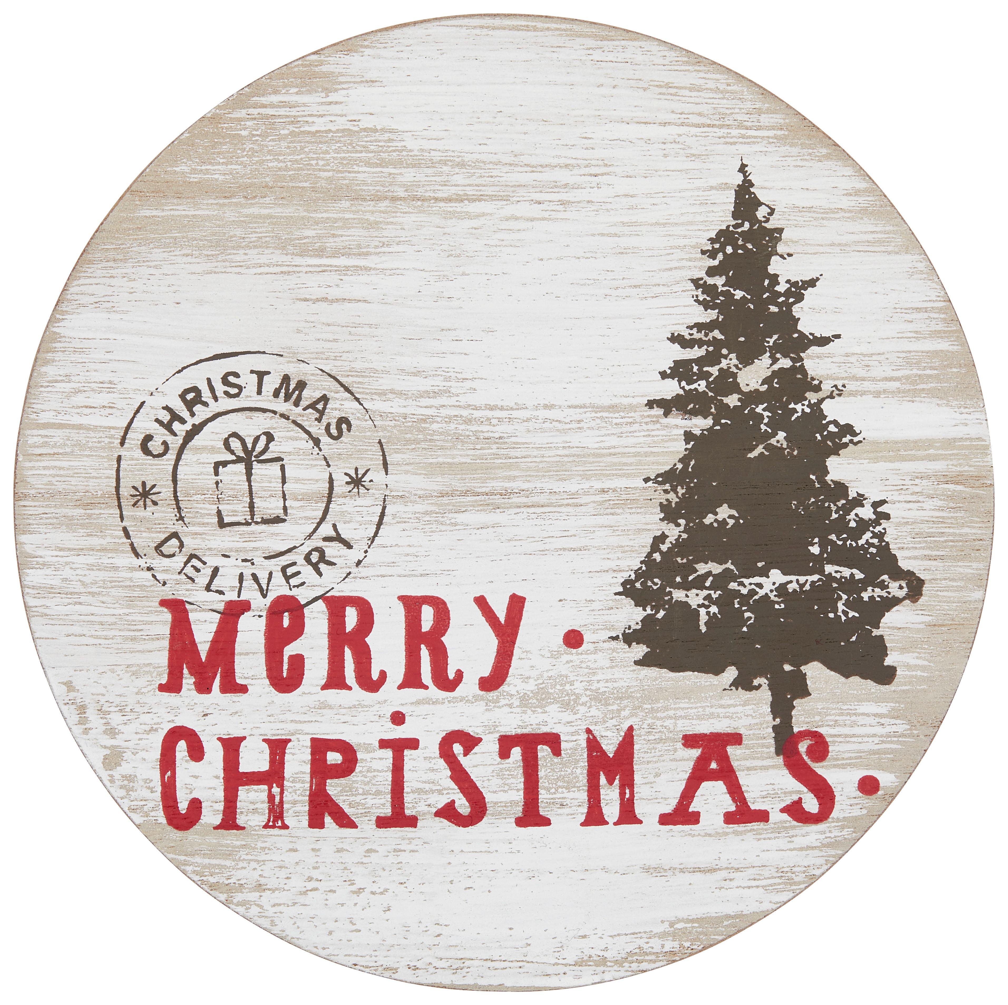 Untersetzer rund Merry Christmas D: 18 cm - Braun/Weiß, MODERN, Holz (18cm)