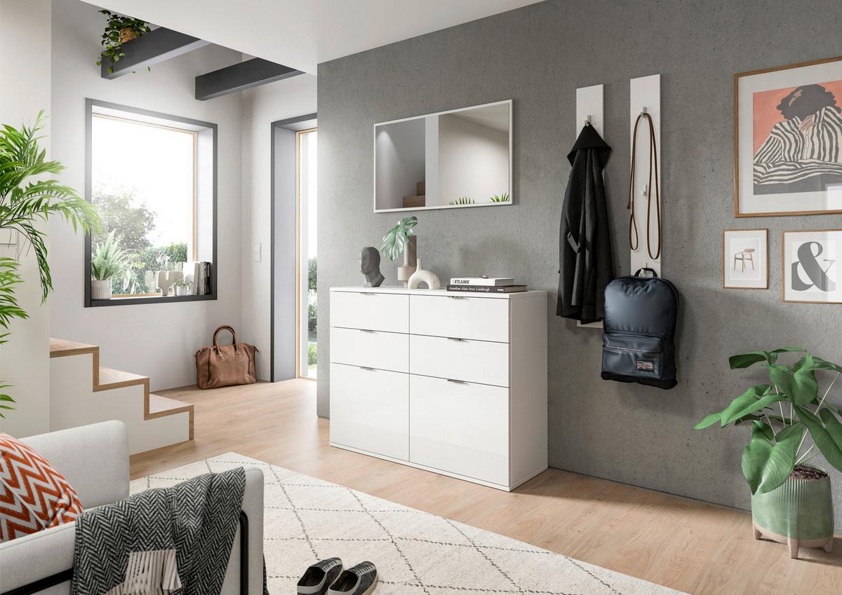 Kommode Projekt X Weiß B: 120 Cm - Weiß Hochglanz/Schwarz, Design, Holzwerkstoff (120/85/37cm) - Livetastic