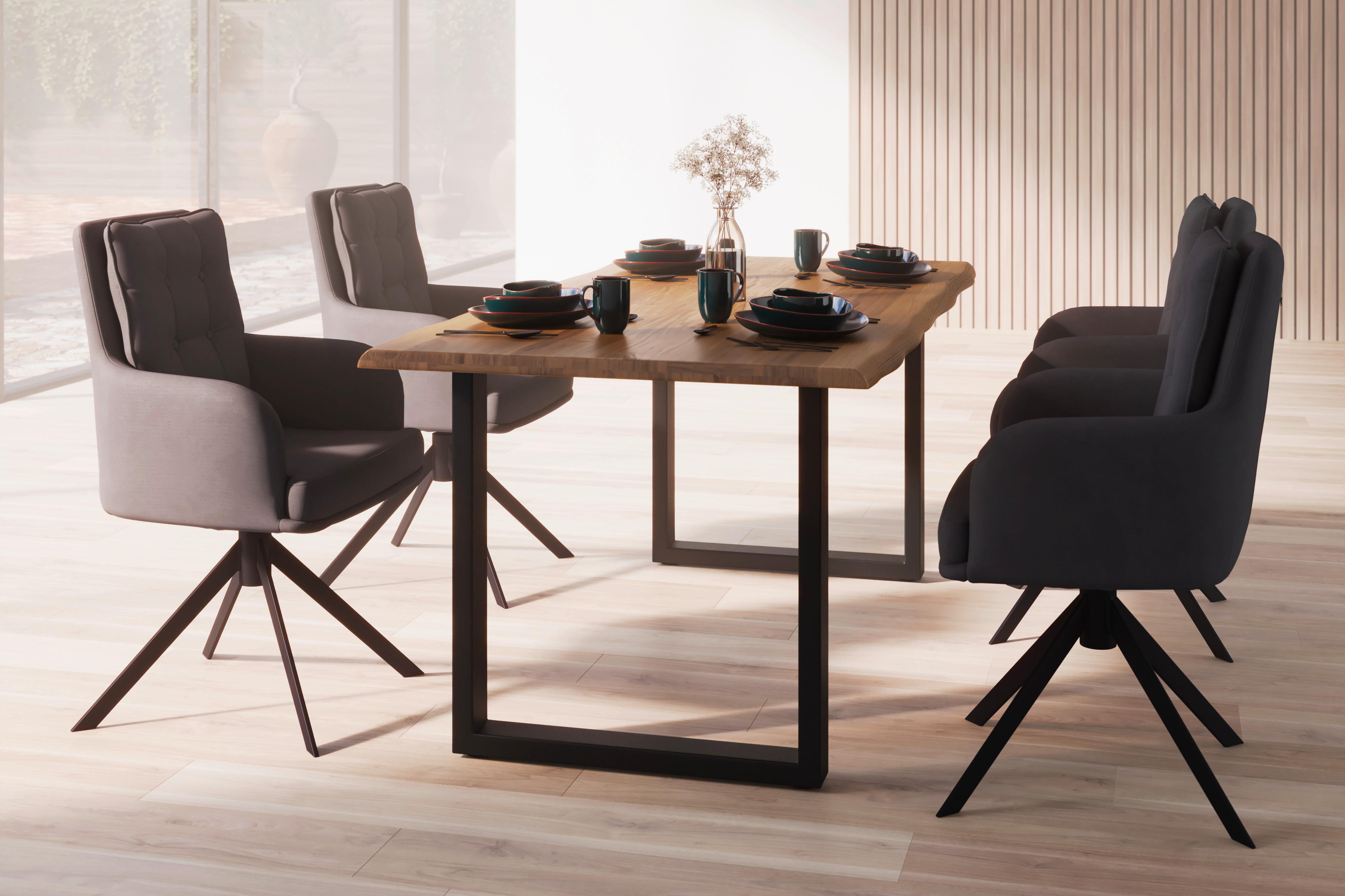 Jedálenský stôl masív dub LEN 180x90cm - čierna/farba duba, Modern, kov/drevo (180/90/76cm) - Bessagi Home