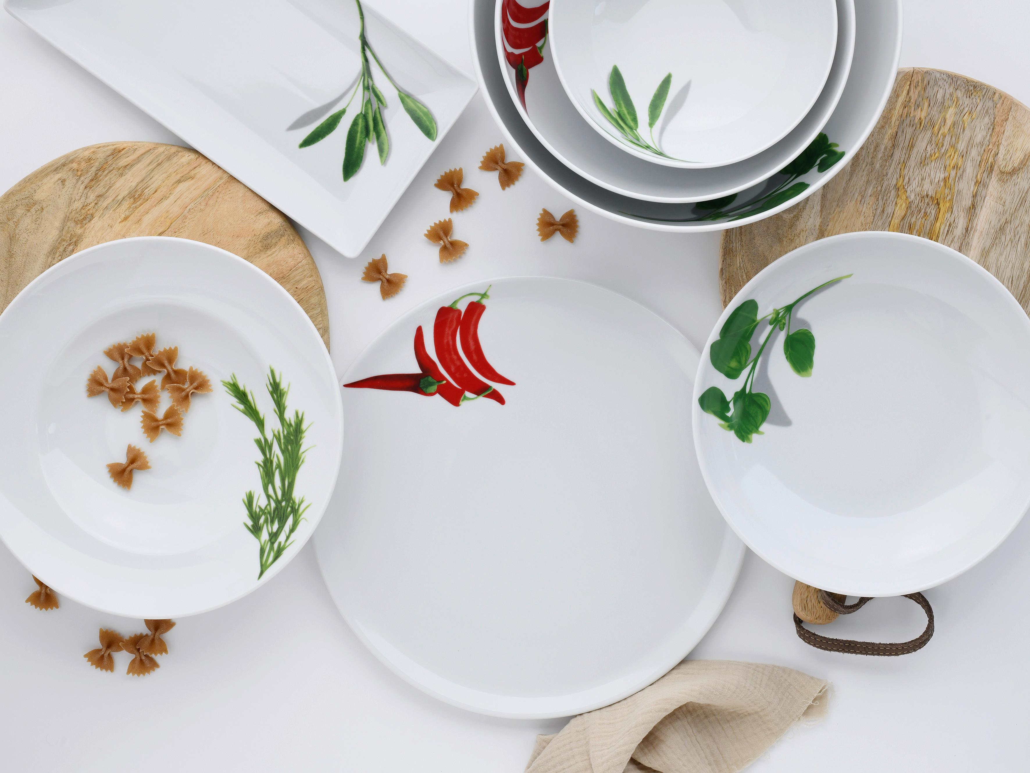 Pastatellerset Europa Basiliku Weiß 4-teilig - Multicolor, KONVENTIONELL, Keramik (29,5cm) - Creatable