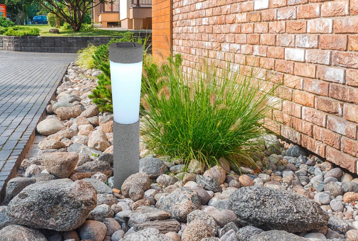 2 X Solarleuchte Mit Erdspieß Rund Grau 2x Tageslichtweiß - Grau, Design, Kunststoff (7,7/45,6cm) - Globo