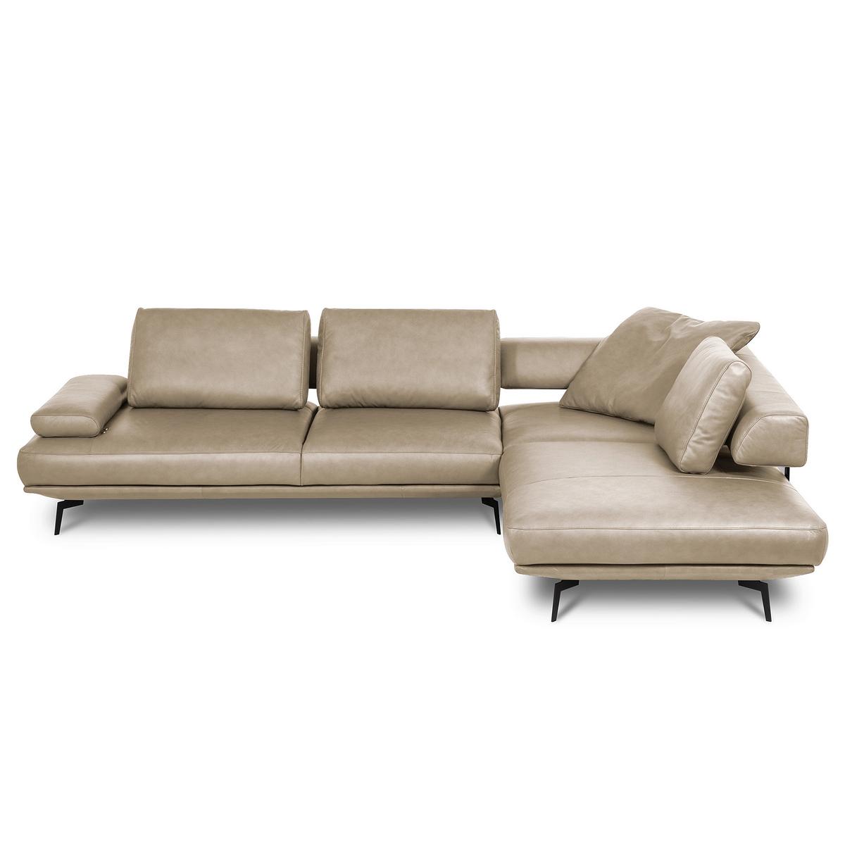 Ecksofa Como Echtleder Creme 306x237 - Creme/Schwarz, Design, Leder (306/237cm) - Livetastic