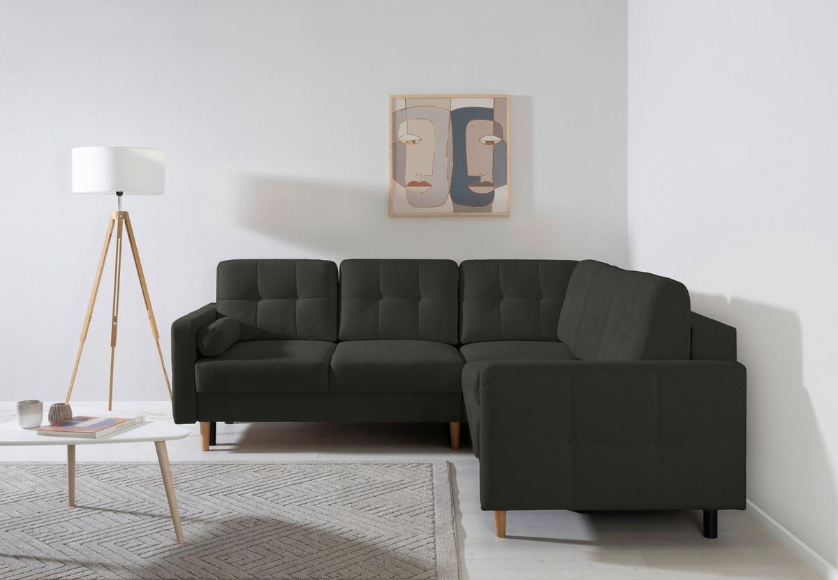 Ecksofa Noret, Schwarz S: 242x242 Cm - Buchefarben/Schwarz, Design, Textil (242/242cm) - MID.YOU