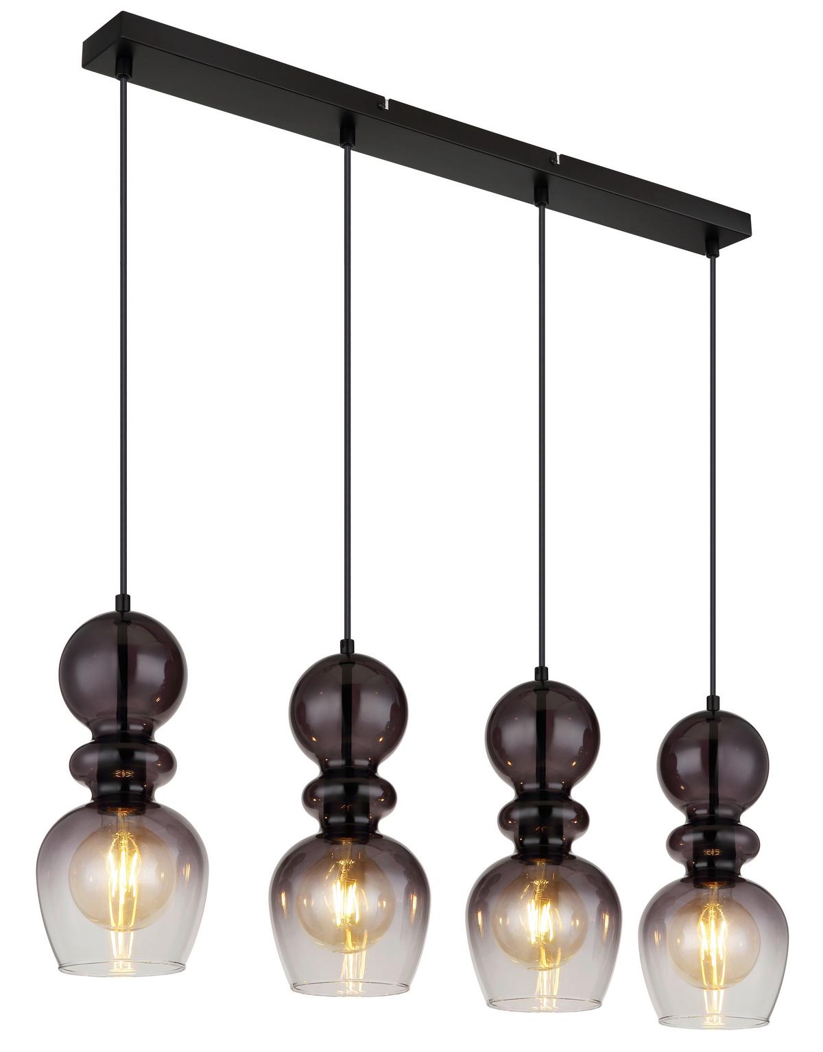 HÄNGELEUCHTE 15174-4H CLARITY - Schwarz, KONVENTIONELL, Glas/Kunststoff (82/15/150cm) - Globo