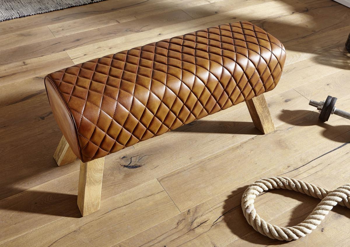 Garderobenbank B: 89 Cm Gepolstert Braun - Naturfarben/Braun, MODERN, Leder (89/46/35cm) - MID.YOU