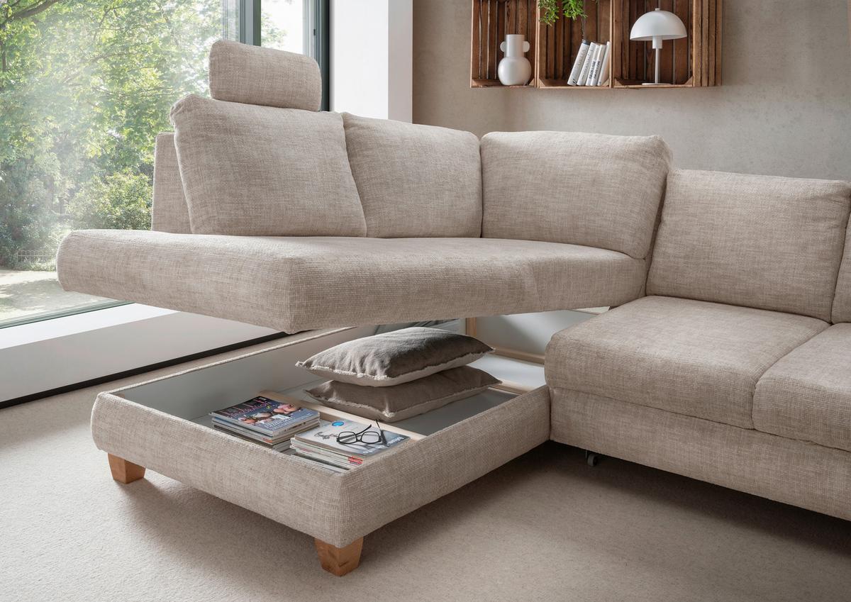 Eckschlafsofa Positano, Creme S: 206x265 Cm - Wildeiche/Creme, MODERN, Textil (206/265cm) - Livetastic