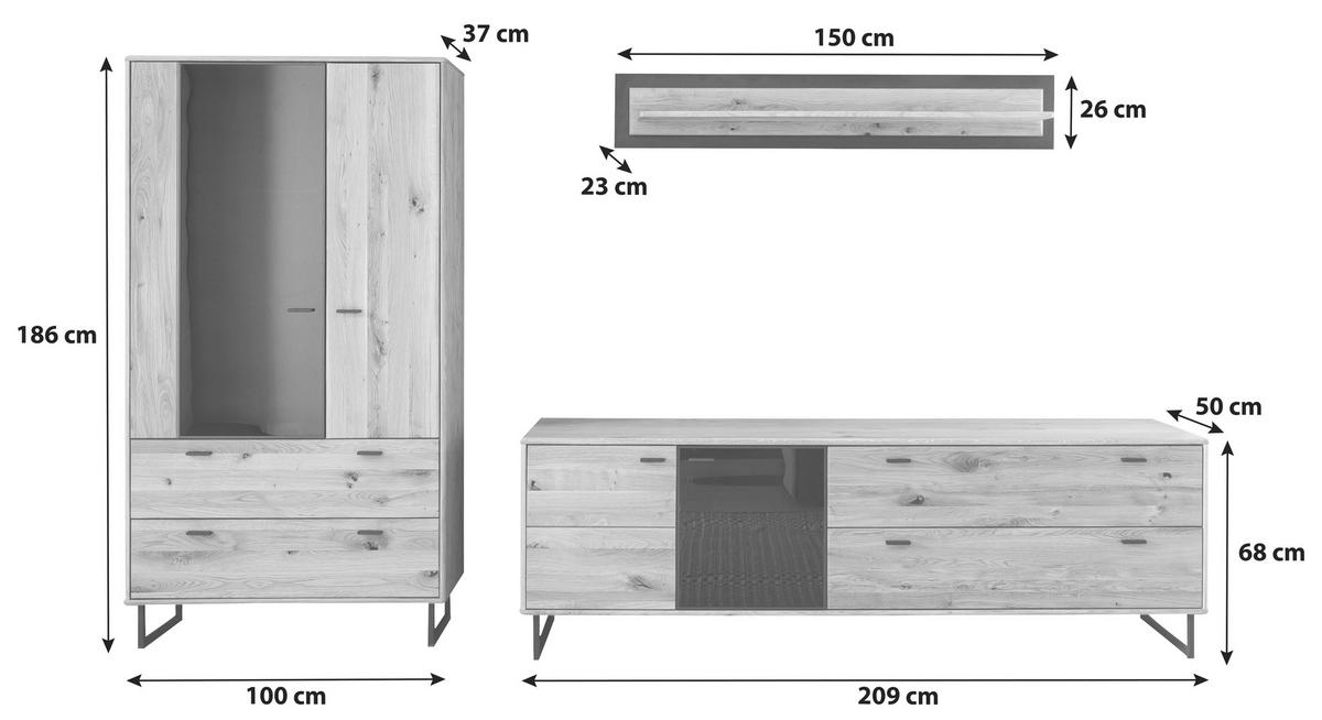 Wohnwand Arezzo Wildeiche/Anthrazit B: 319 cm - Wildeiche/Anthrazit, Design, Glas/Holz (319/186/50cm) - MID.YOU