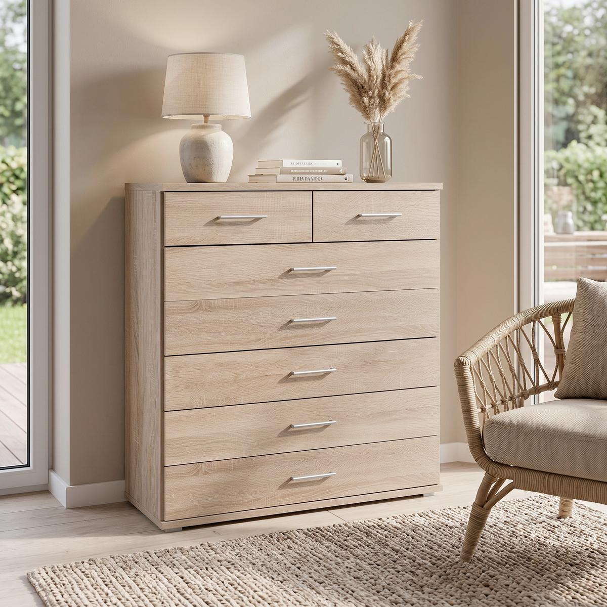 Komoda OSAKA šírka 91cm - farba duba/hliníková, Konventionell, kompozitné drevo/plast (91/106/40cm) - MID.YOU