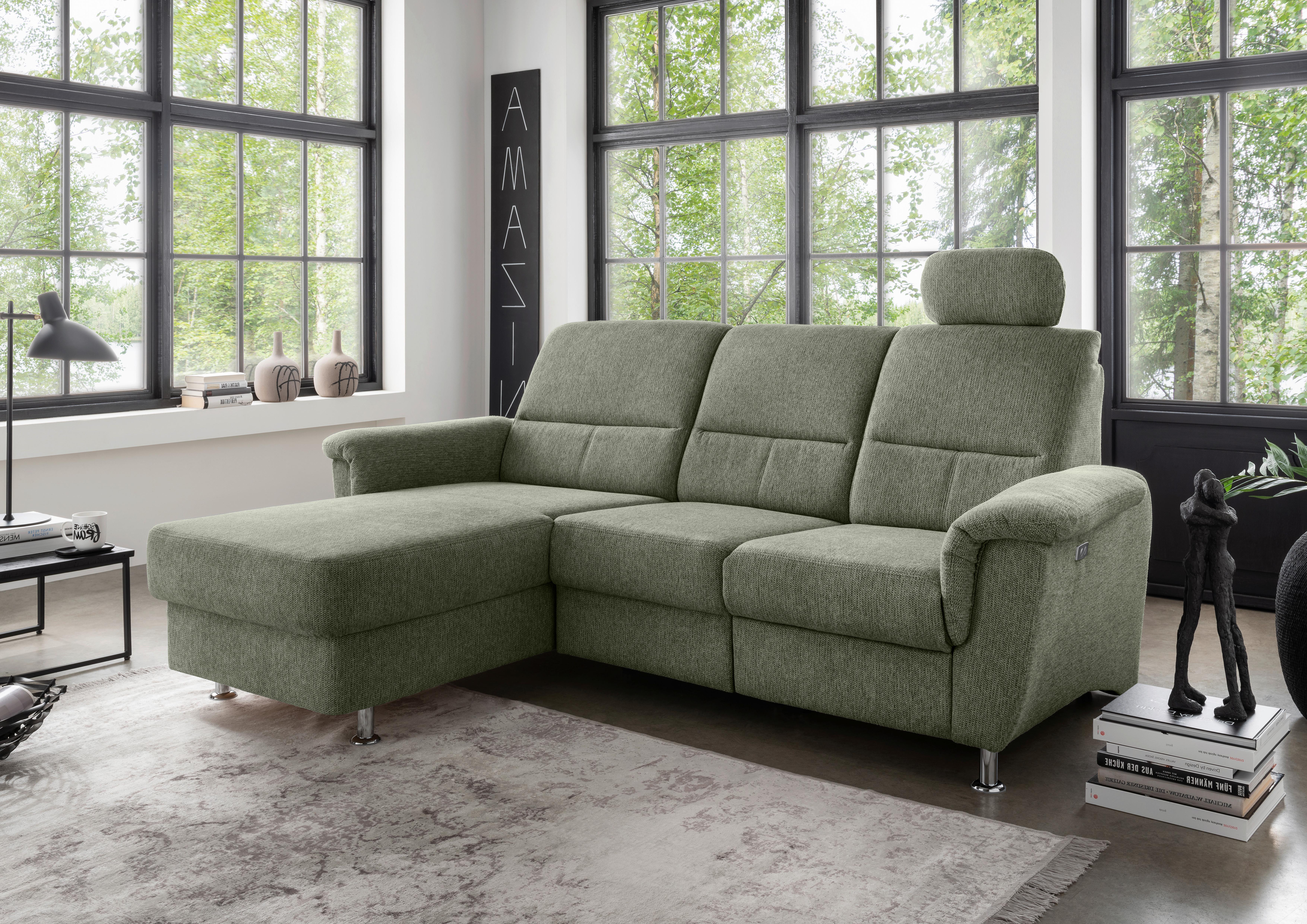 Ecksofa mit Stauraum Parole Grün Chenille - Chromfarben/Grün, MODERN, Textil (165/231cm) - Livetastic