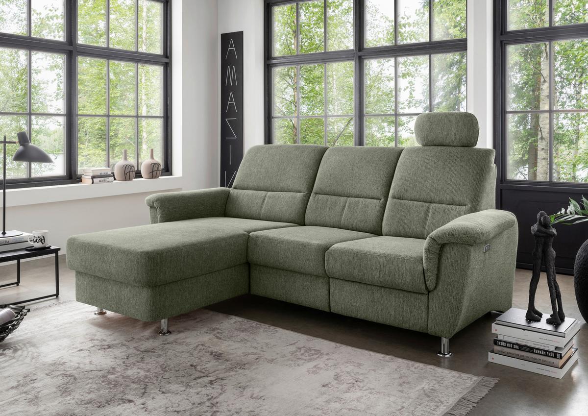Ecksofa Mit Stauraum Parole Grün Chenille - Chromfarben/Grün, MODERN, Textil (165/231cm) - Livetastic