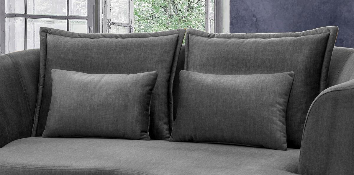 2-Sitzer-Sofa Grau Velours, Rücken Echt B: 179 cm - Schwarz/Grau, MODERN, Textil (179/85/101cm) - Livetastic