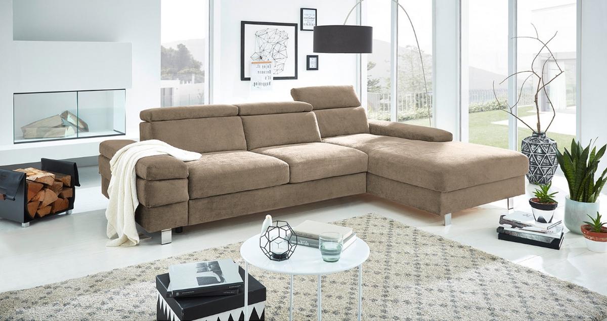 Ecksofa Elvis Schlammfarben S: - Schlammfarben/Silberfarben, KONVENTIONELL, Textil (259/182cm) - Trendmanufaktur