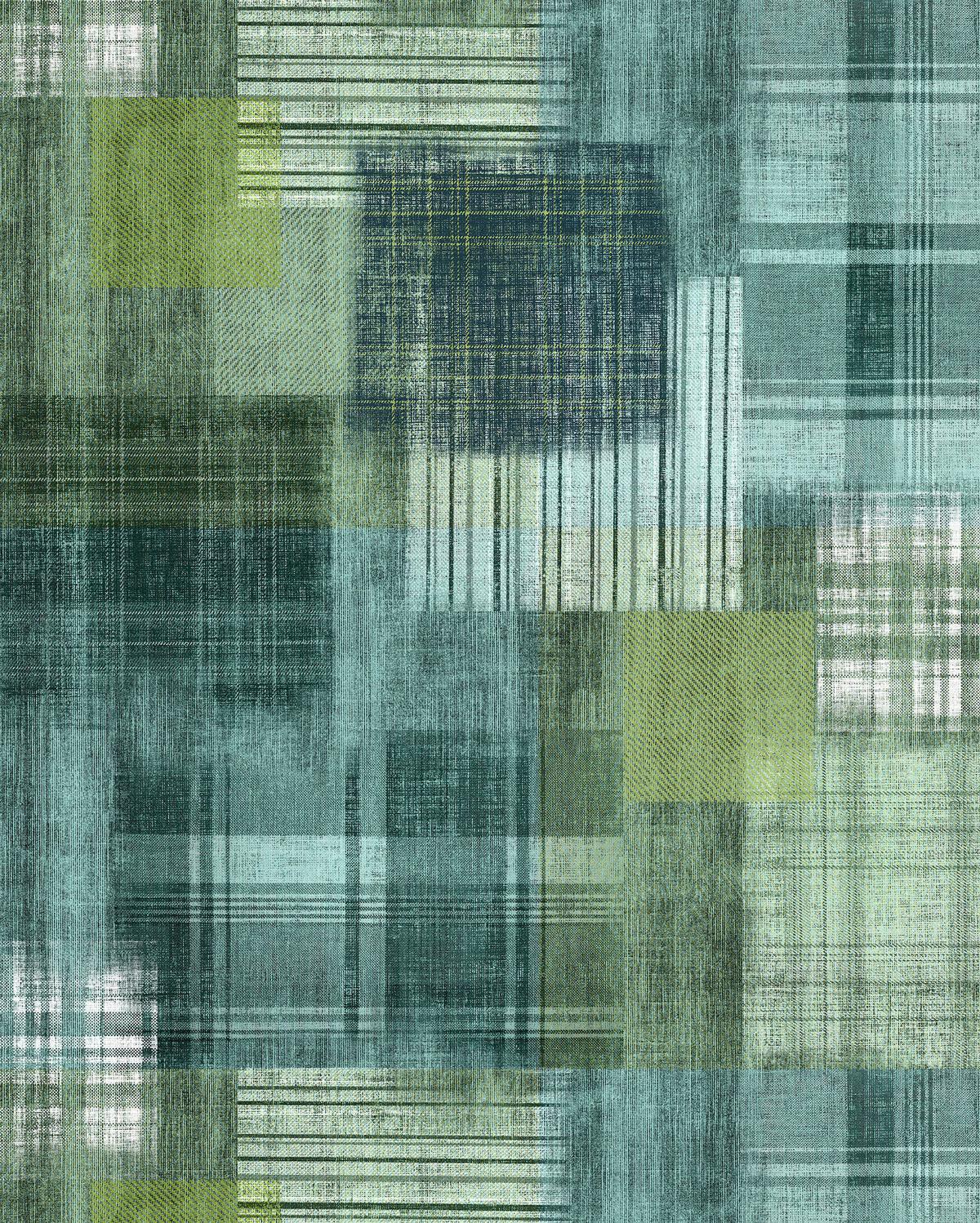 Vliestapete Patchy Plaid - Blau/Grün, Basics (200/250cm) - Komar