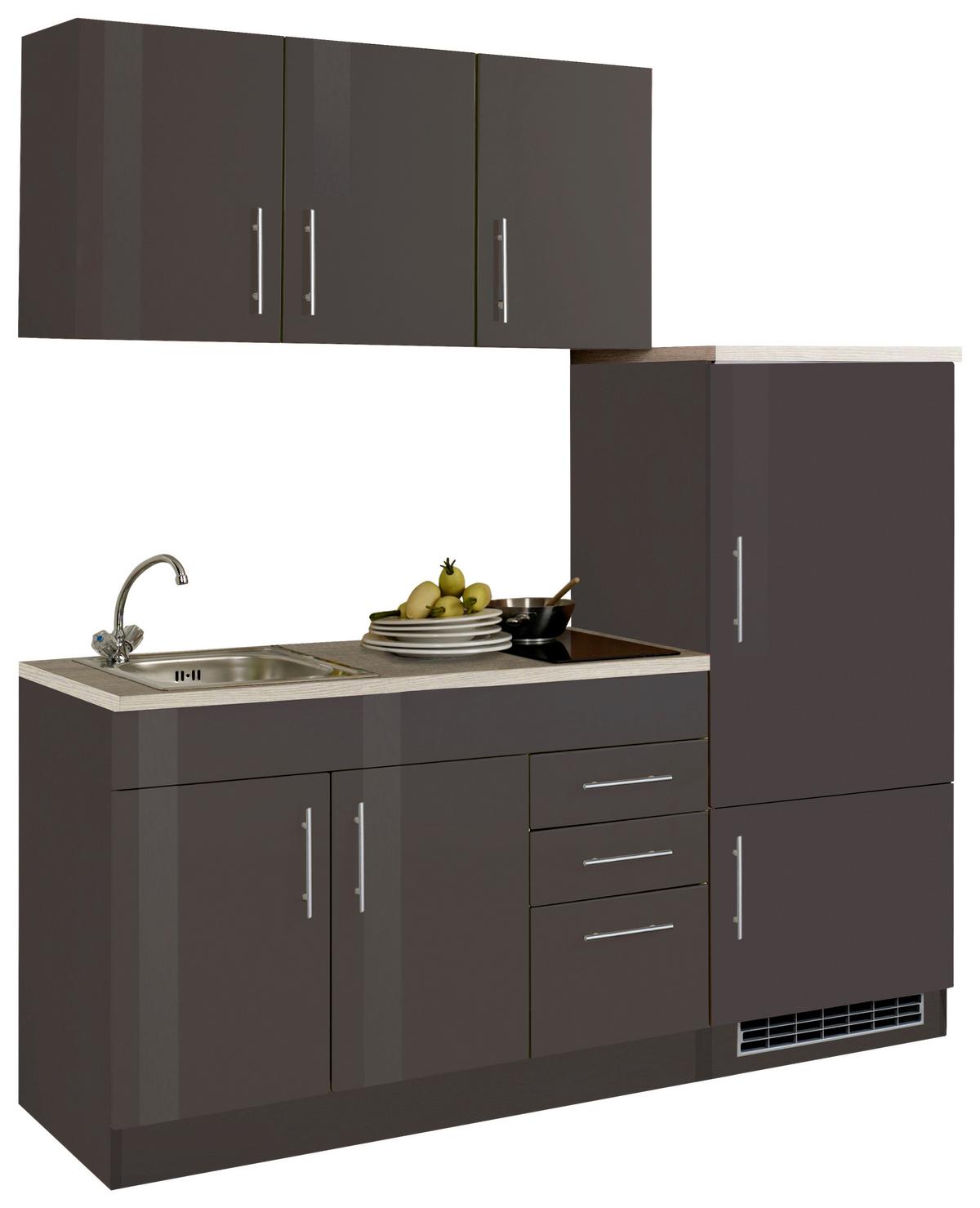 Küchenblock Toronto Grau/eiche Dekor B: 180 Cm - Grau Hochglanz/Graphitfarben, MODERN, Holzwerkstoff (180cm) - Held