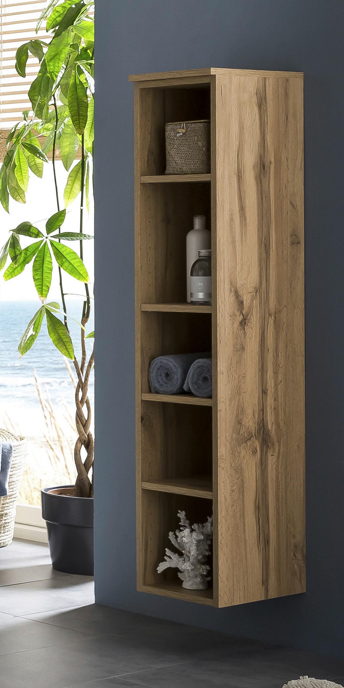 Badezimmerregal 5 Fächer Eiche Dekor 25x130 Cm Helsinki - Eichefarben/Silberfarben, KONVENTIONELL, Holzwerkstoff (25cm) - Held