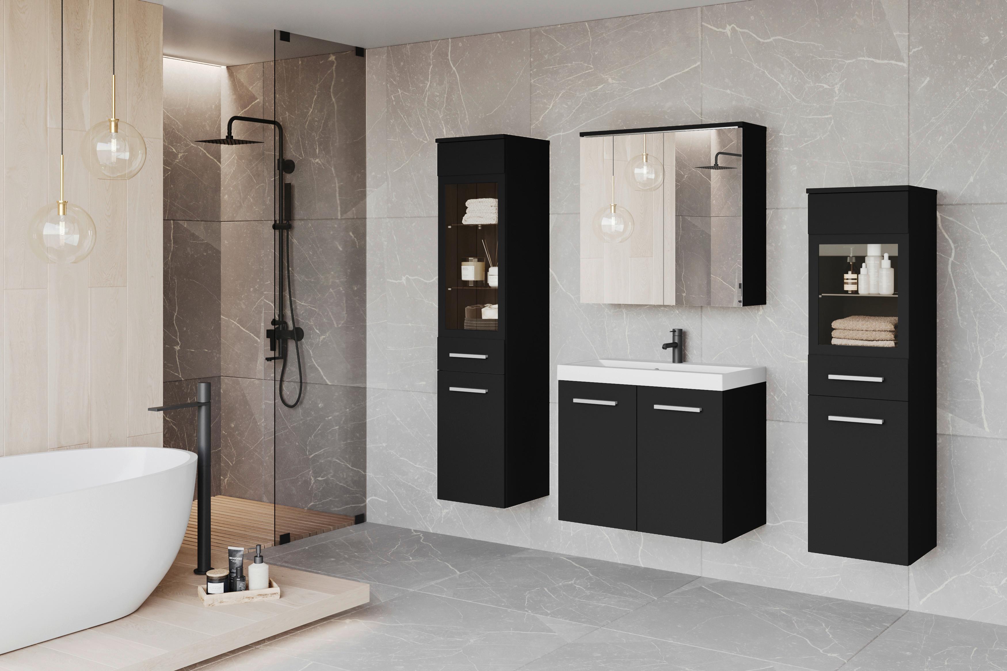 Badmöbel-set 5-tlg. Madrit 120 Cm - Schwarz/Weiß, LIFESTYLE, Glas/Keramik (120cm) - P & B