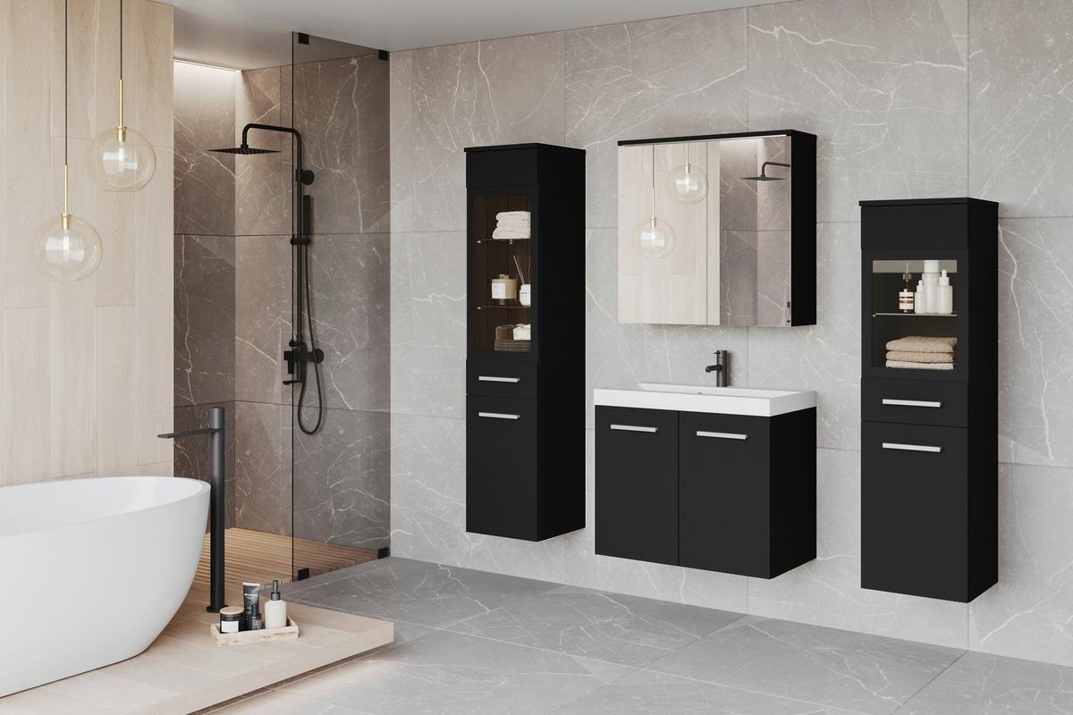 Badmöbel-Set 5-Tlg. Madrit 120 cm - Schwarz/Weiß, LIFESTYLE, Glas/Keramik (120cm) - P & B