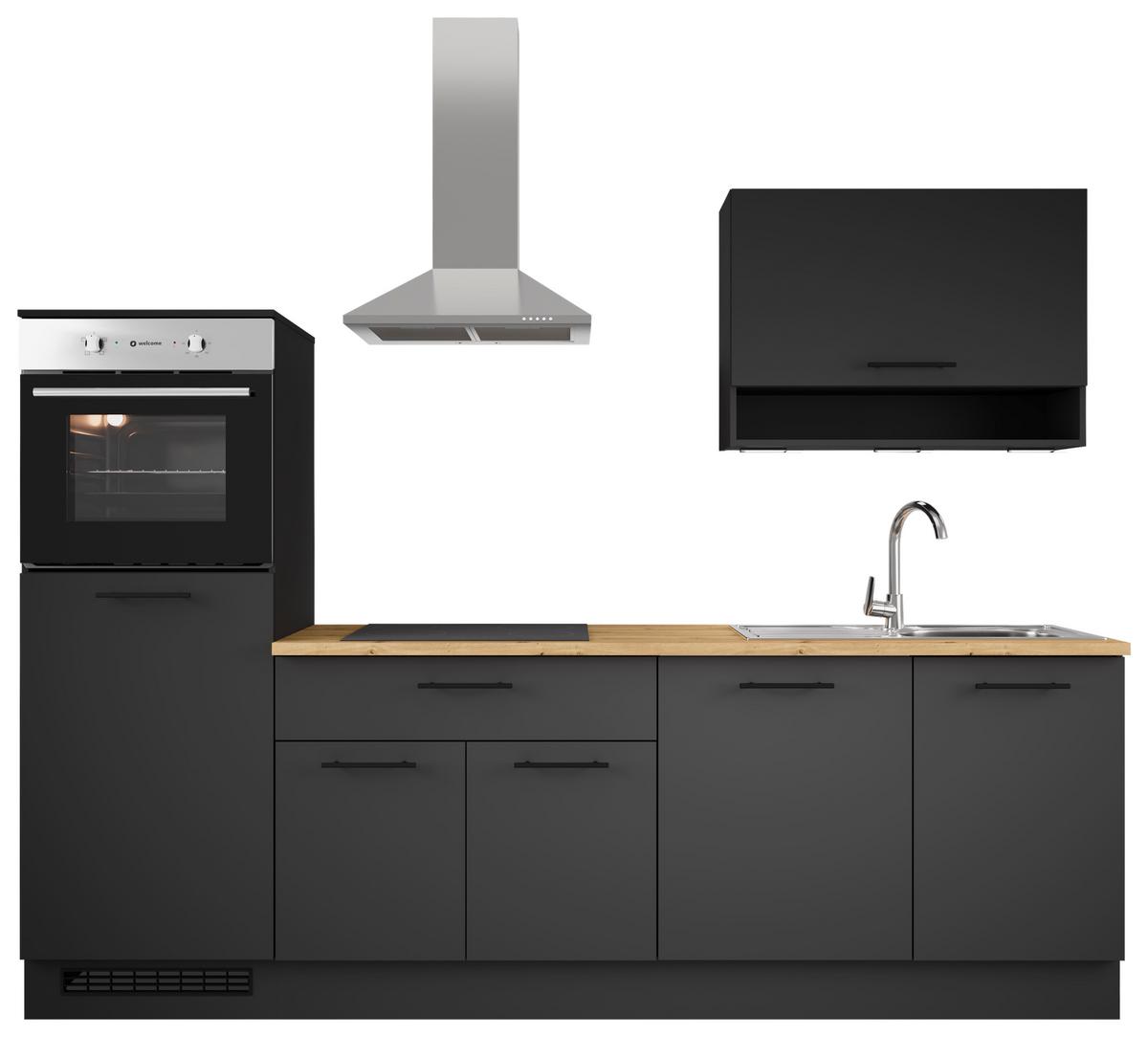 Küchenblock Berlin Schwarz/Eiche Dekor B: 260 cm - Schwarz/Eiche Artisan, Design, Holzwerkstoff (260cm) - MID.YOU