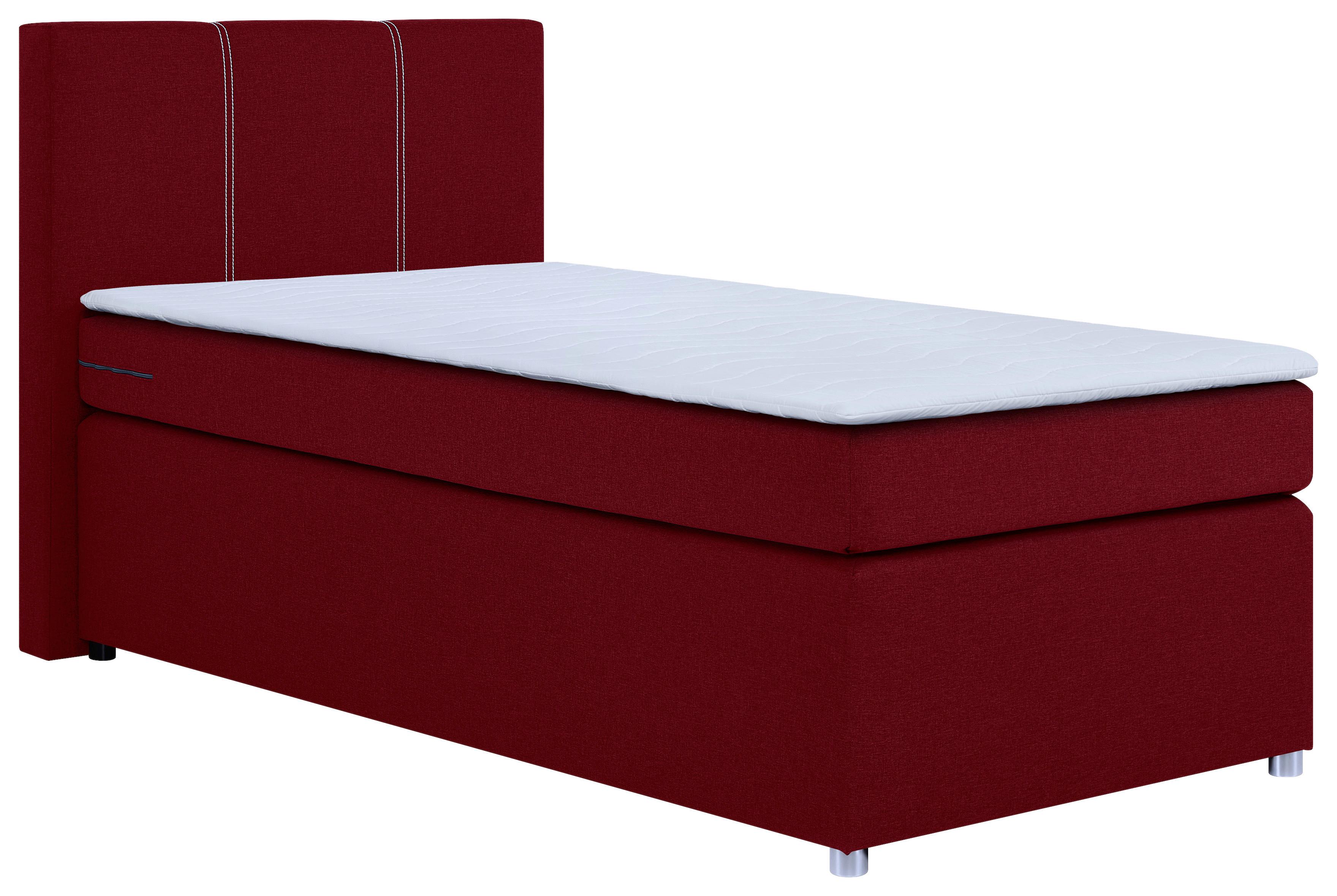 Boxspringbett Malta Mit Topper Rot, 90x200 Cm - Chromfarben/Rot, Basics, Holzwerkstoff/Textil (90/200cm) - P & B