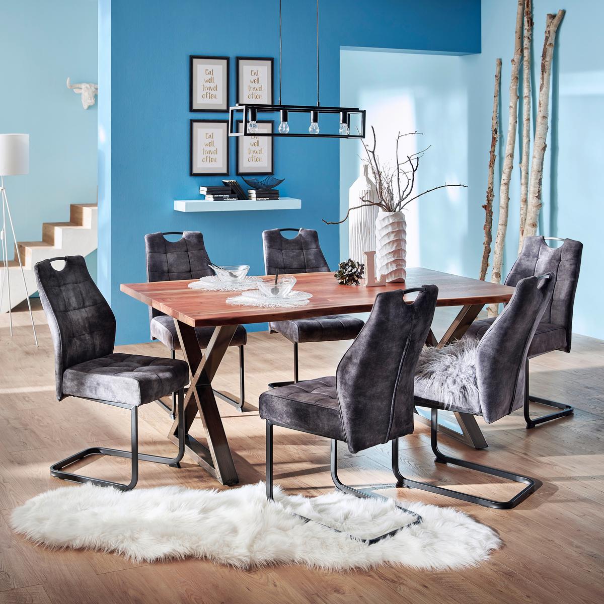 Esstisch mit Massivholz-Platte Calabria 180x100 cm Akazie - Schwarz/Akaziefarben, MODERN, Holz/Metall (180/78/100cm)