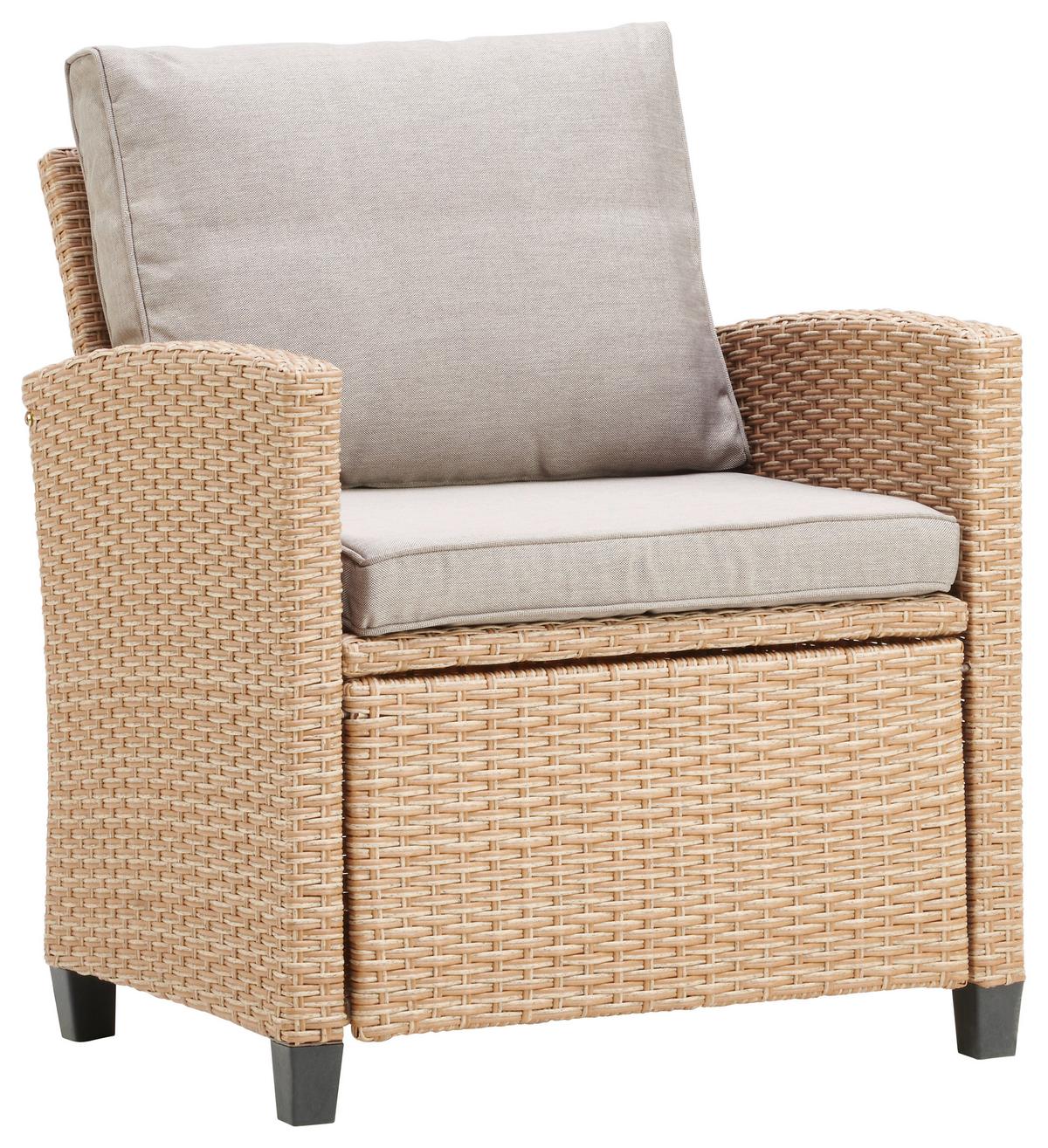 Loungegarnitur 6-tlg. Porto- Multi, Polyrattan Mit Kissen - Hellbraun/Grau, MODERN, Kunststoff/Textil (190/237cm) - Beldano