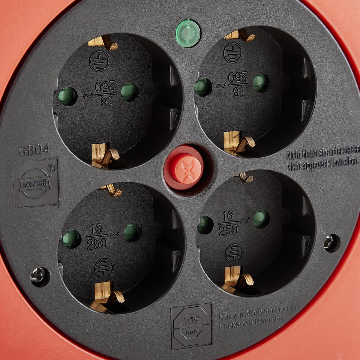 Kabeltrommel Albrik 4 Steckdosen, 10 M Kabel - Rot/Schwarz, KONVENTIONELL, Kunststoff (25/29/7cm) - Homezone