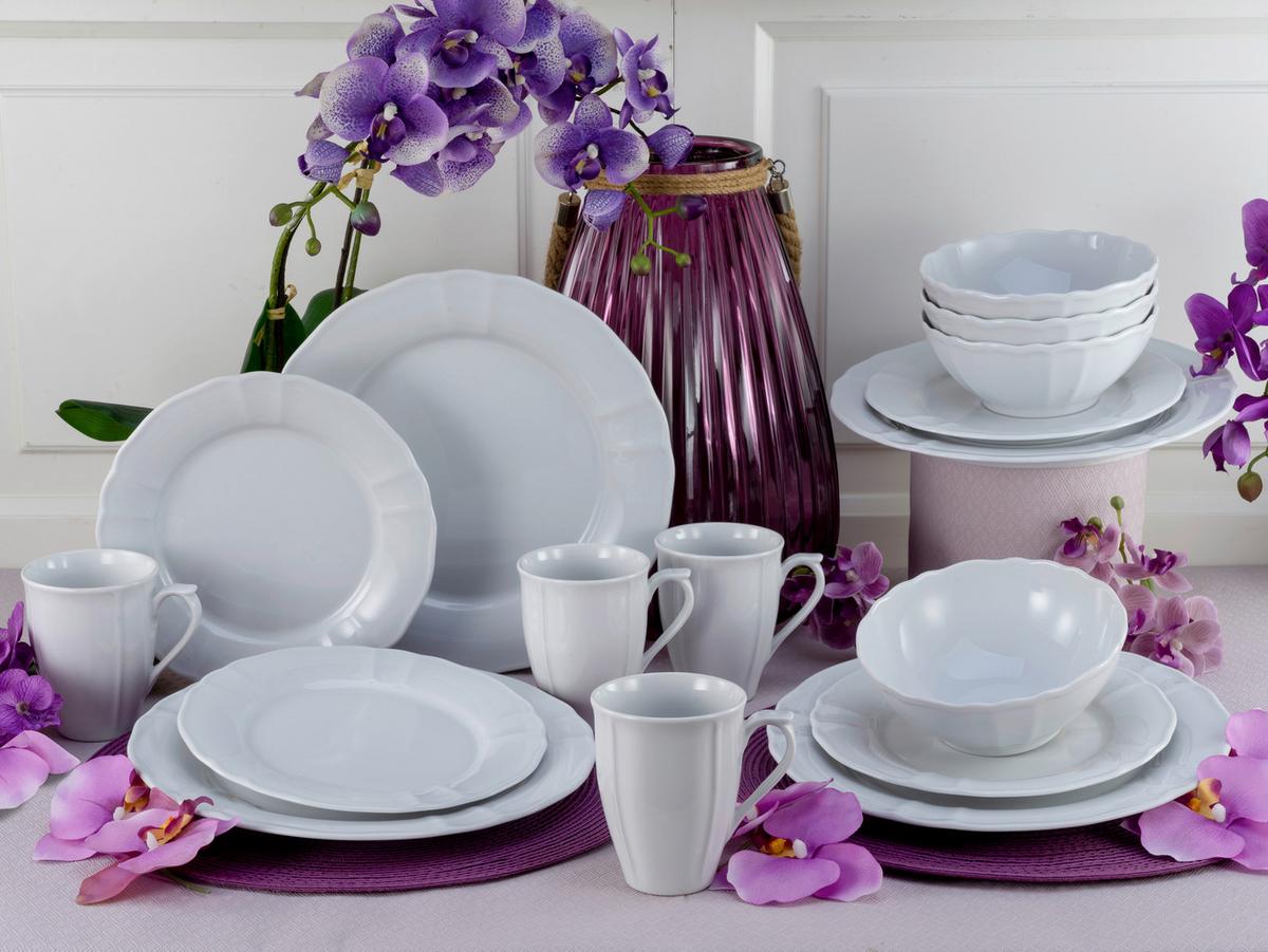 Kombiservice Porzellan 4 Personen Geschirr Set Weiß - Weiß, Keramik (34,5/28/29cm) - Creatable