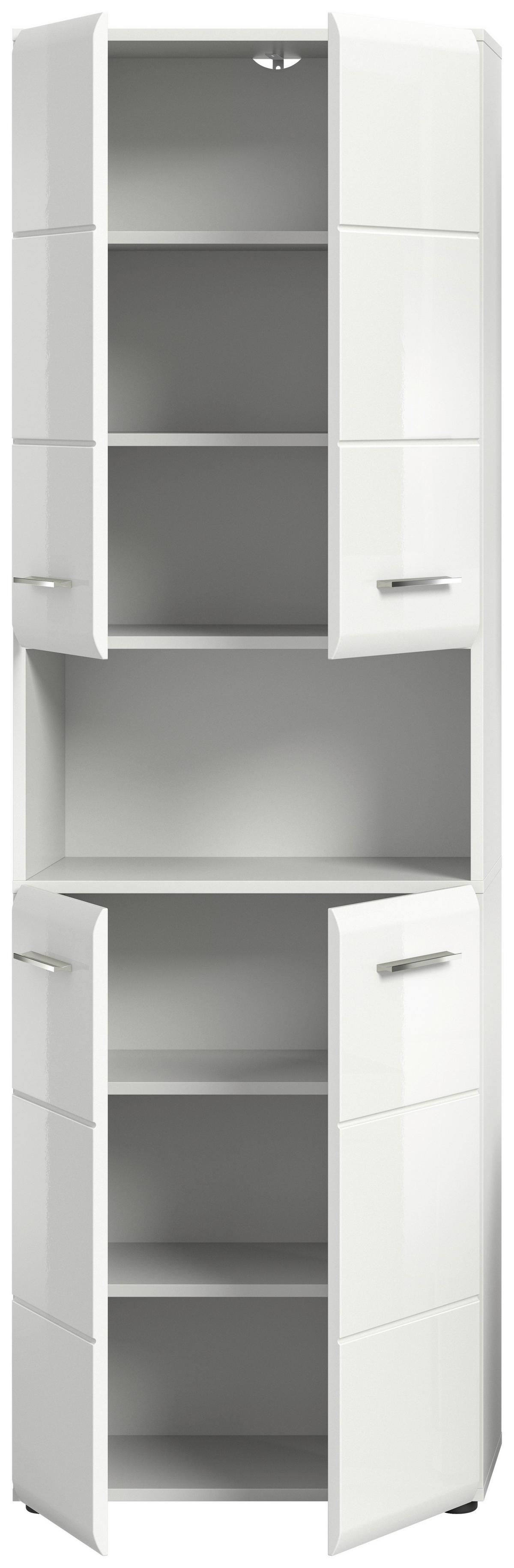 Hochschrank Ice 4-Türig B: 60 Cm - Weiß Hochglanz/Schwarz, MODERN, Holzwerkstoff (60/185/30cm) - MID.YOU
