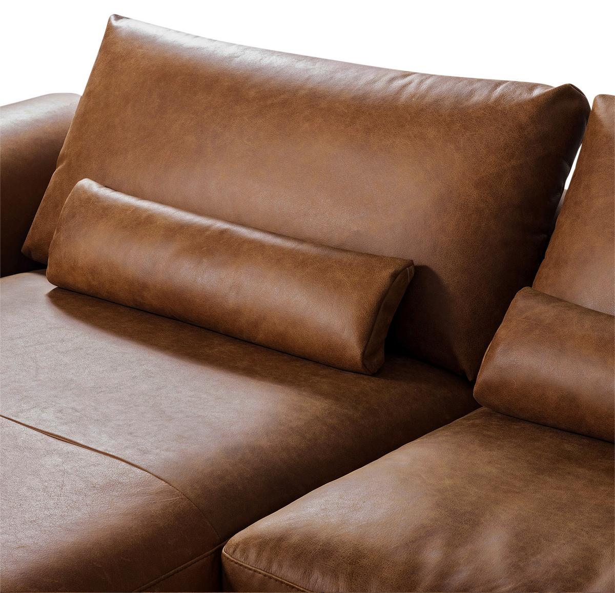 Ecksofa Berlin Cognac S: 172 cm - Cognac/Schwarz, Design, Leder (172/313cm) - Livetastic