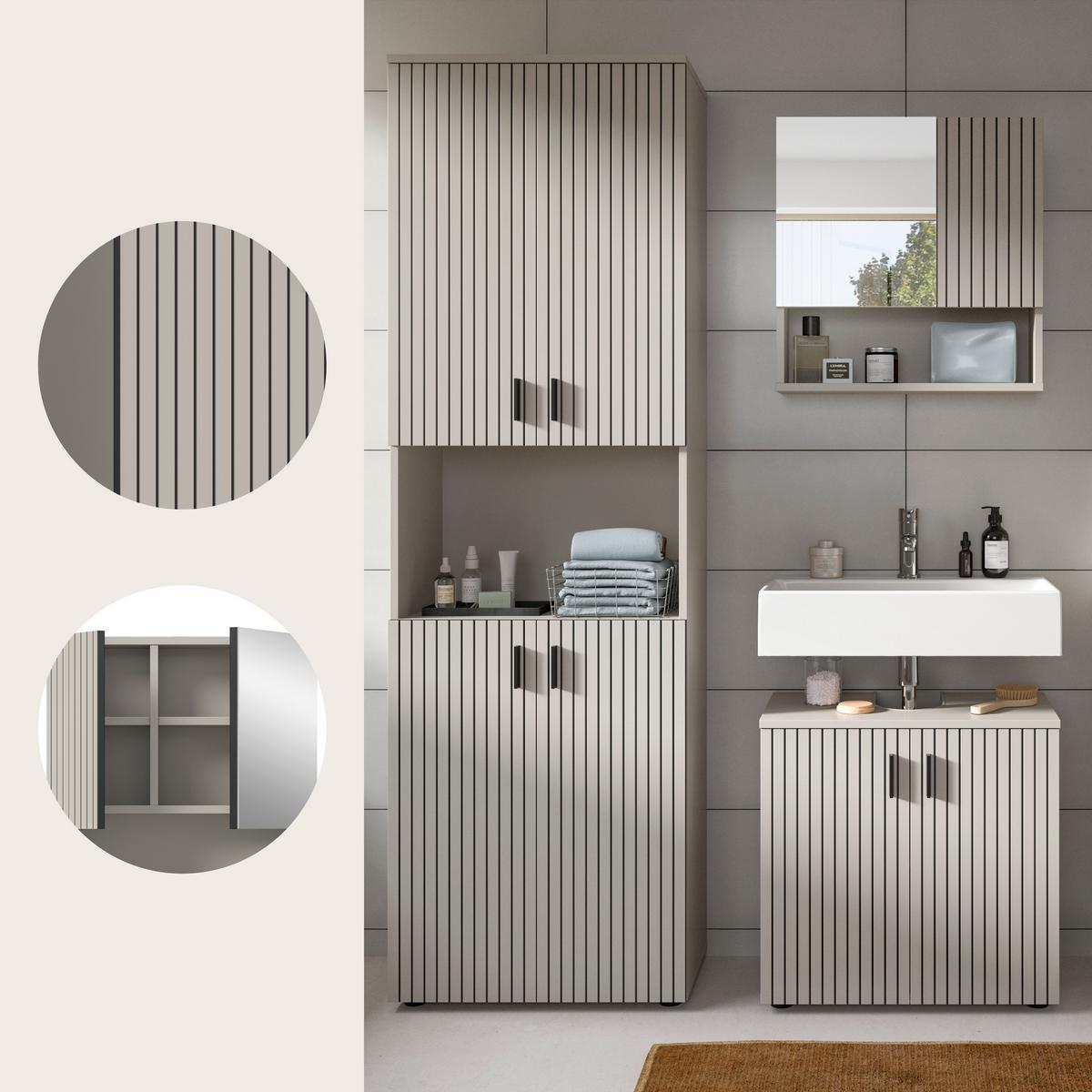 BADEZIMMER Mone Kaschmir B: 120cm - Kaschmir/Schwarz, Trend, Glas/Holzwerkstoff (120cm) - MID.YOU