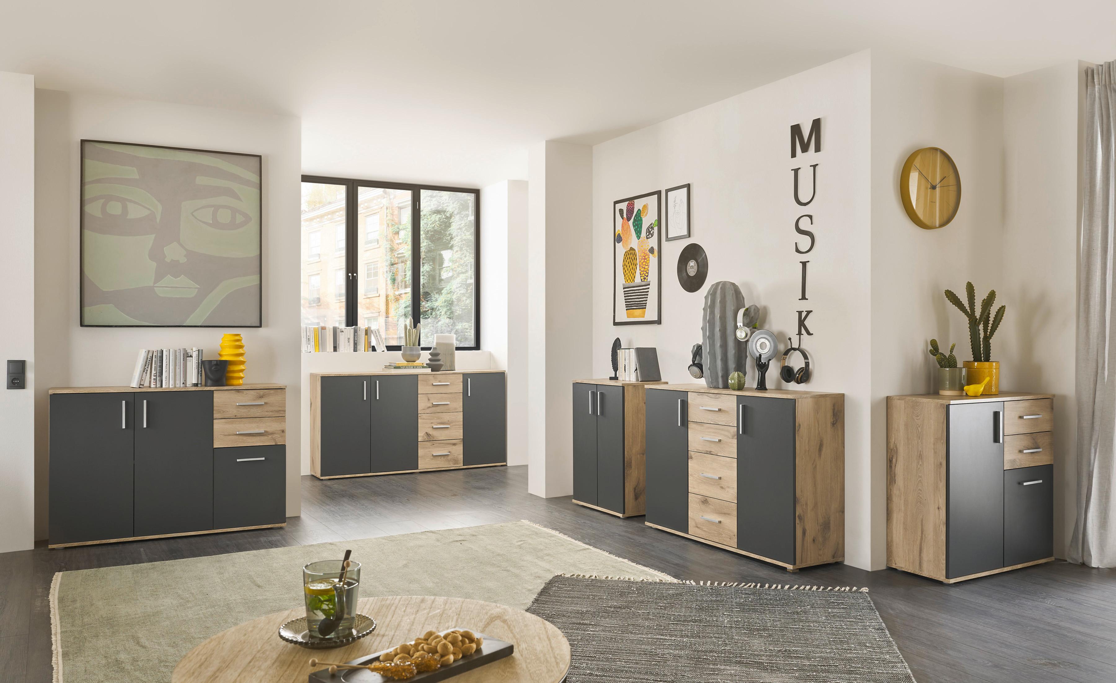 Kommode 160 cm Bc 1040 Eichefarben/Grau - Eichefarben/Silberfarben, Design, Holzwerkstoff (160/84/35cm) - MID.YOU